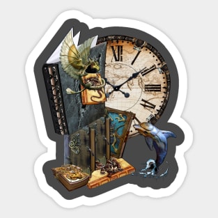 Steampunk-dolphin & dragon-storybook Sticker